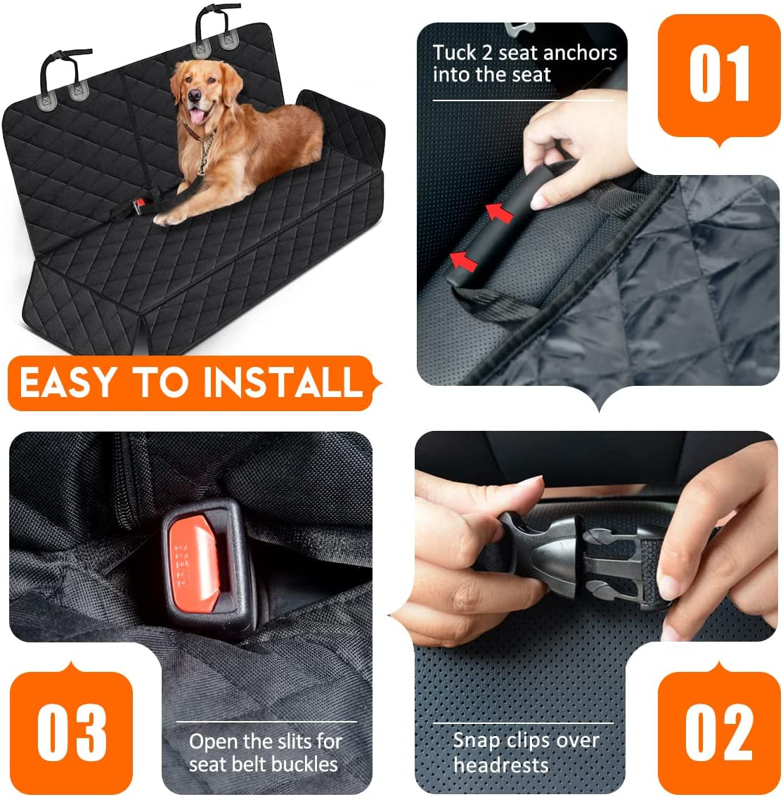 Ultimate Dog Car Seat Cover - Waterproof, Non-Slip, and Universal Fit Protector for Back Seats - Perfect for Pets and Kids - Black