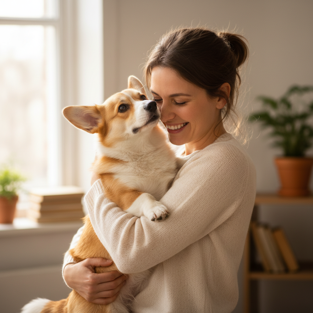 Woman with Corgi