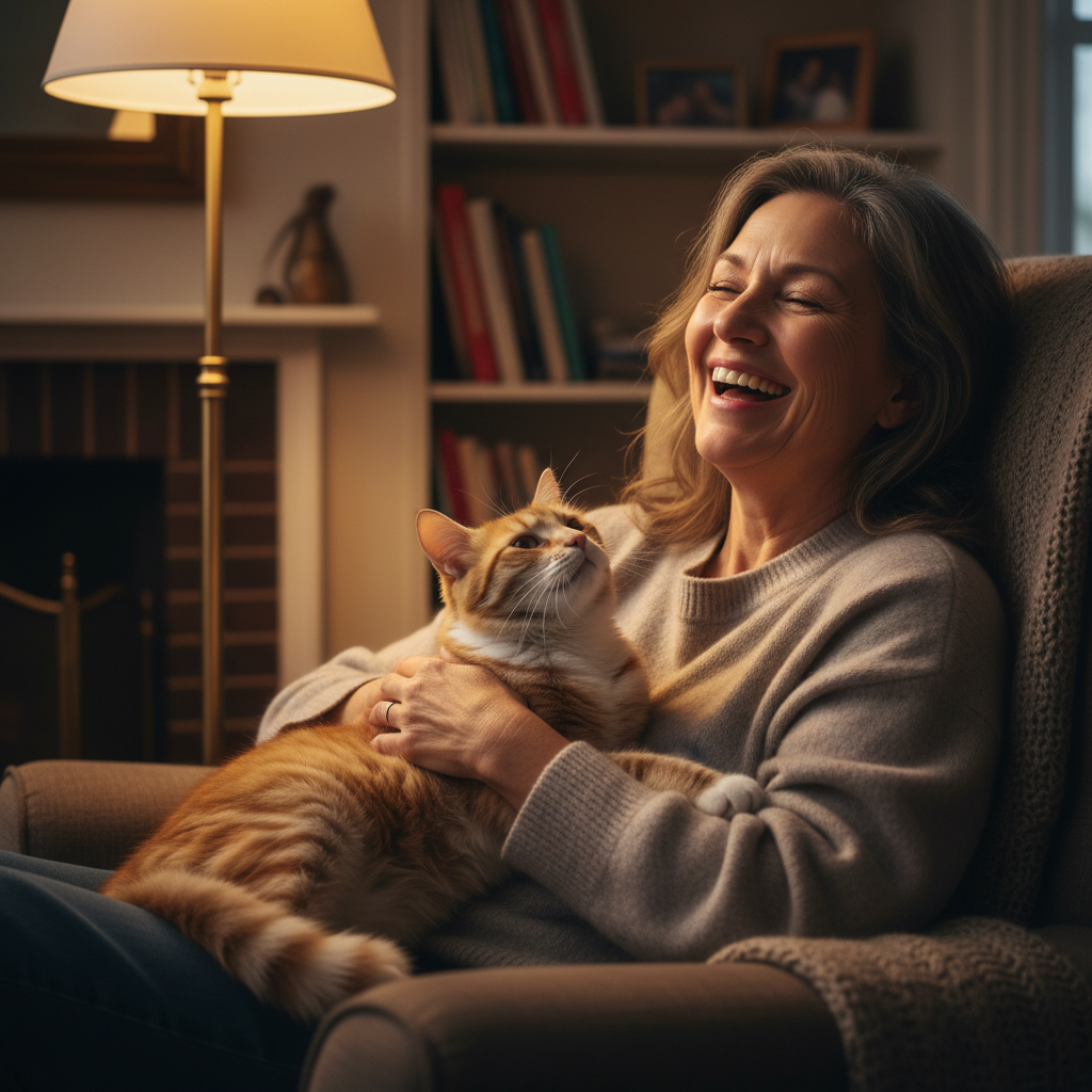 Woman with tabby cat